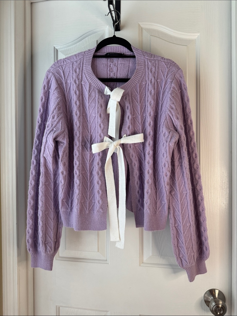 Lavender Cable Knit Tie-Front Sweater Cardigan (BB)